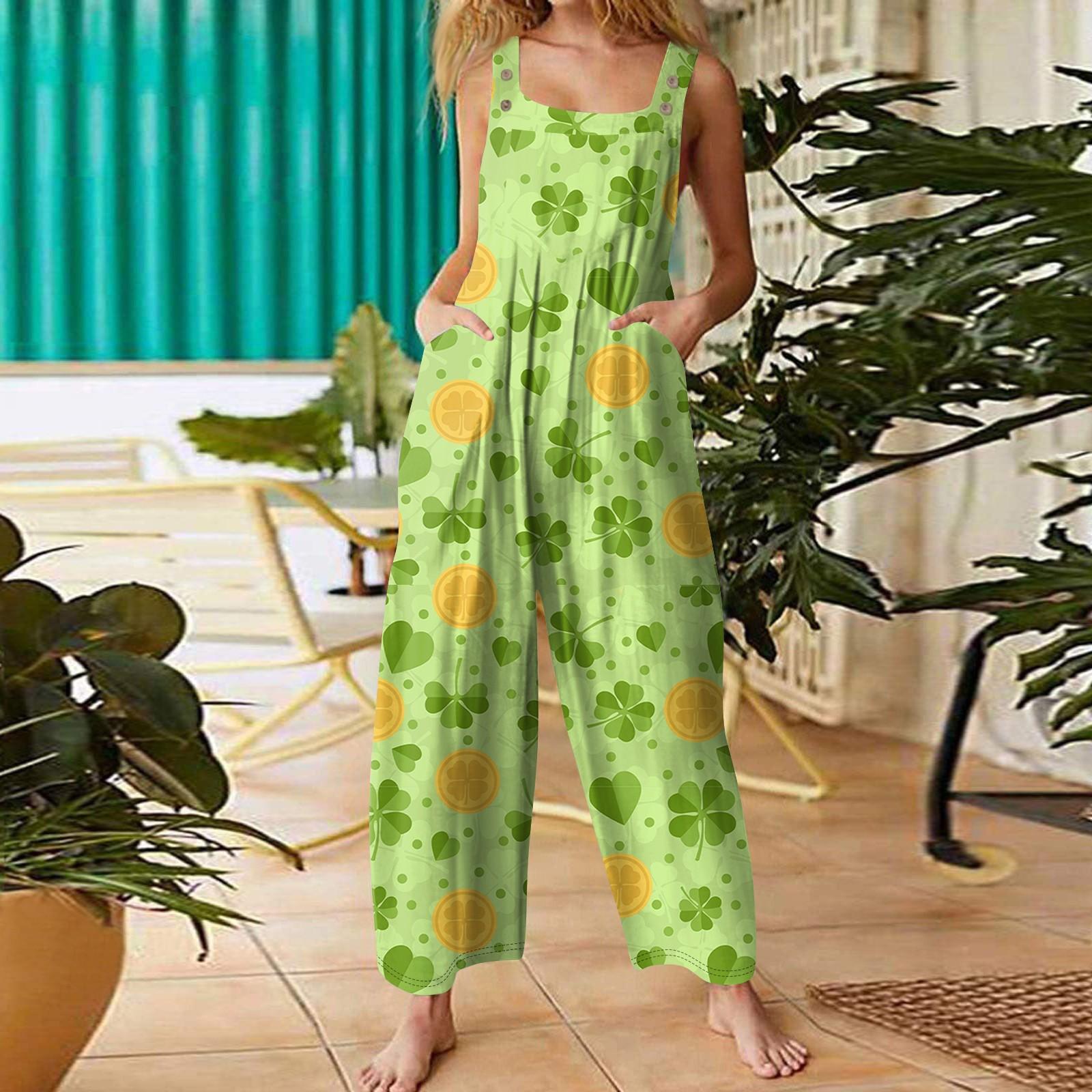 

Жіноча мода St. Повсякденний вільний ретро-комбінезон на підтяжках з принтом до Дня Святого Патрика XL