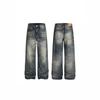 Amerikanischer Retro Street Casual gewaschene Einbuchtung poliert weiße Jeans gerade locker Wide-Leg-Hose Männer und Frauen