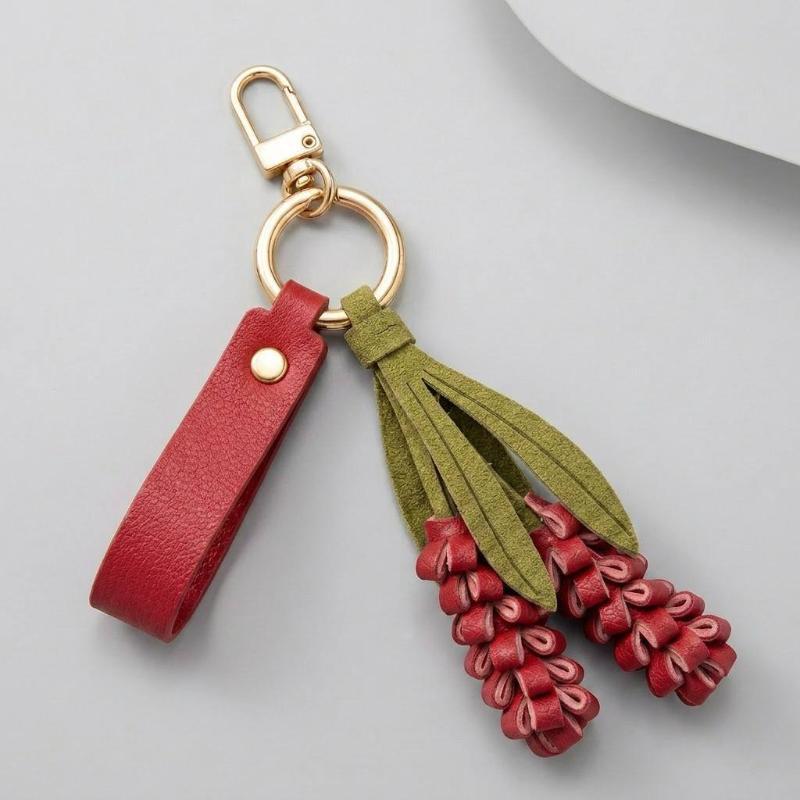 Multi-color PU Leather Flower Keychain 1Pcs Handwoven Portable Pendant Hanger for Backpack Car Key Daily Decor Travel Souvenir