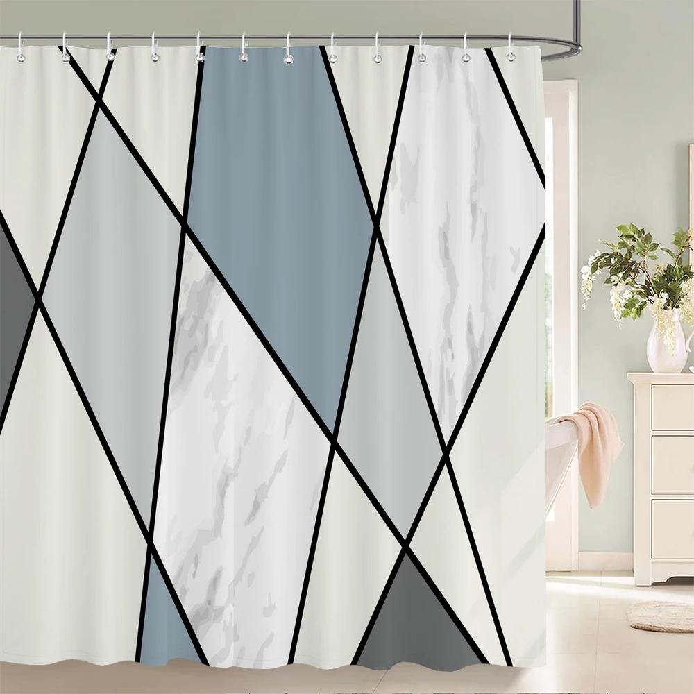 Modern Art Style Marble Printing Shower Curtain Waterproof Polyester Fabric Bathroom Curtains Geometric Pattern Decor Curtains