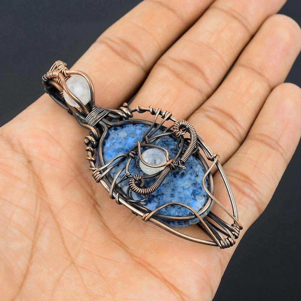 Azurite Pendant, 999 Copper Wire Wrapped Gemstone Jewelry, Handmade Pendant, For Thanksgiving
