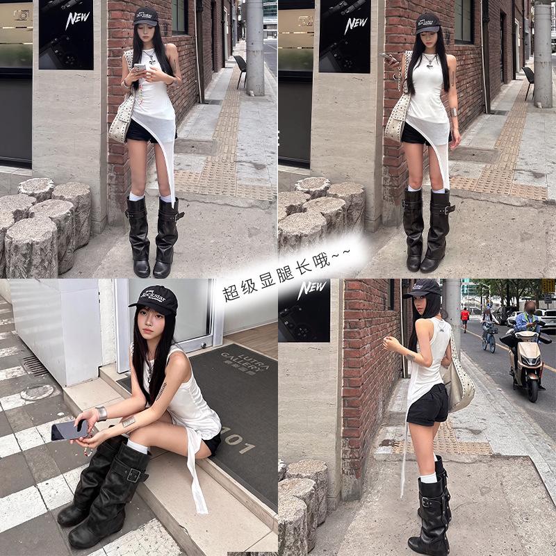 Autumn And Winter Sleeve Removable Two Wear Long Tube Heightening Metal Accessories High-End Niche Thigh Circumference Fashion Boots