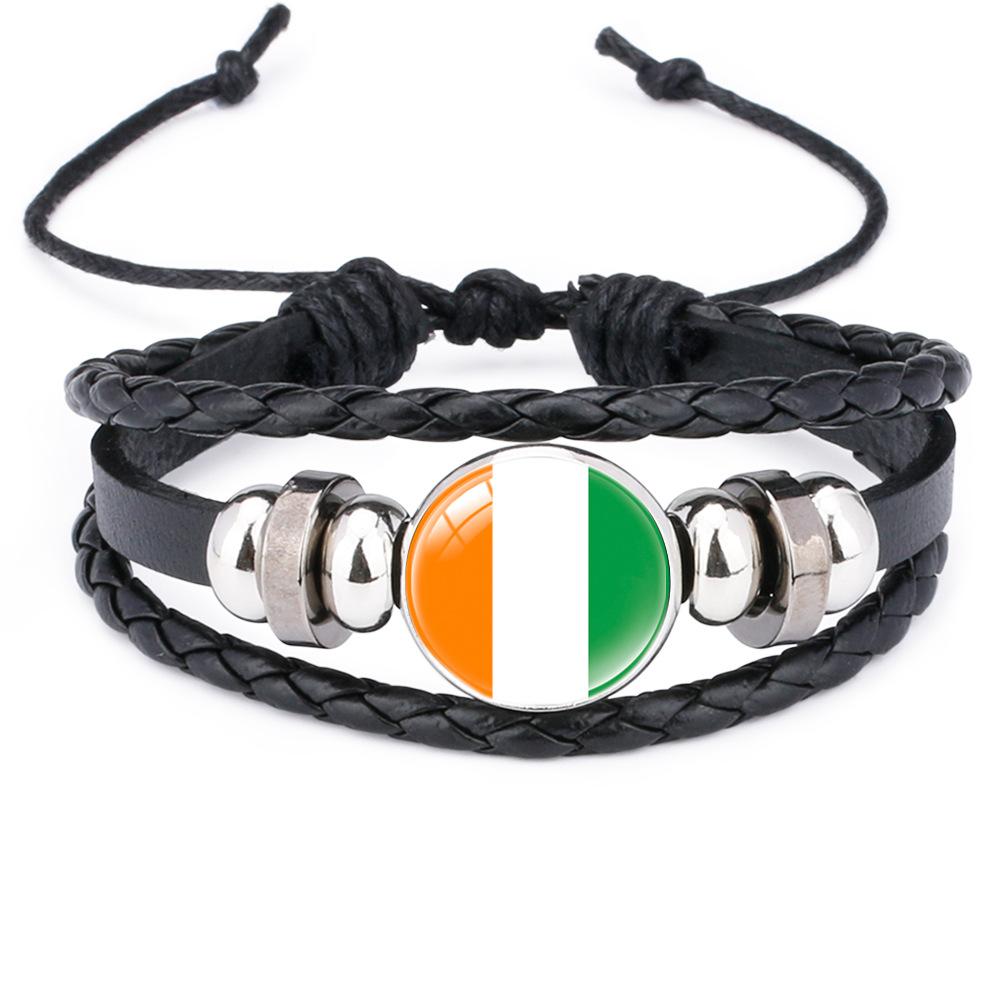 World Cup Leather Bracelet National Flag Soccer Match Souvenir  Adjustable Cowhide Woven Bracelet for Men Women,Sports  Fan Accessories
