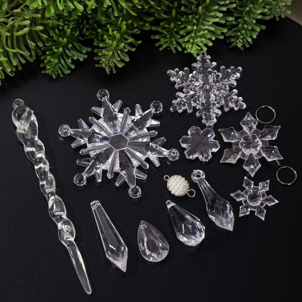 Clear Simulation Acrylic Snowflakes Transparent Icicle Pendants  Festive Holiday