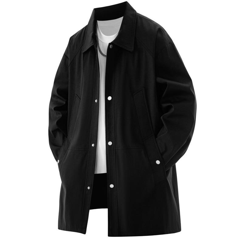 Plus Size Men's Mid-Length Windbreaker - Spring/Autumn Casual Loose Fit Coat