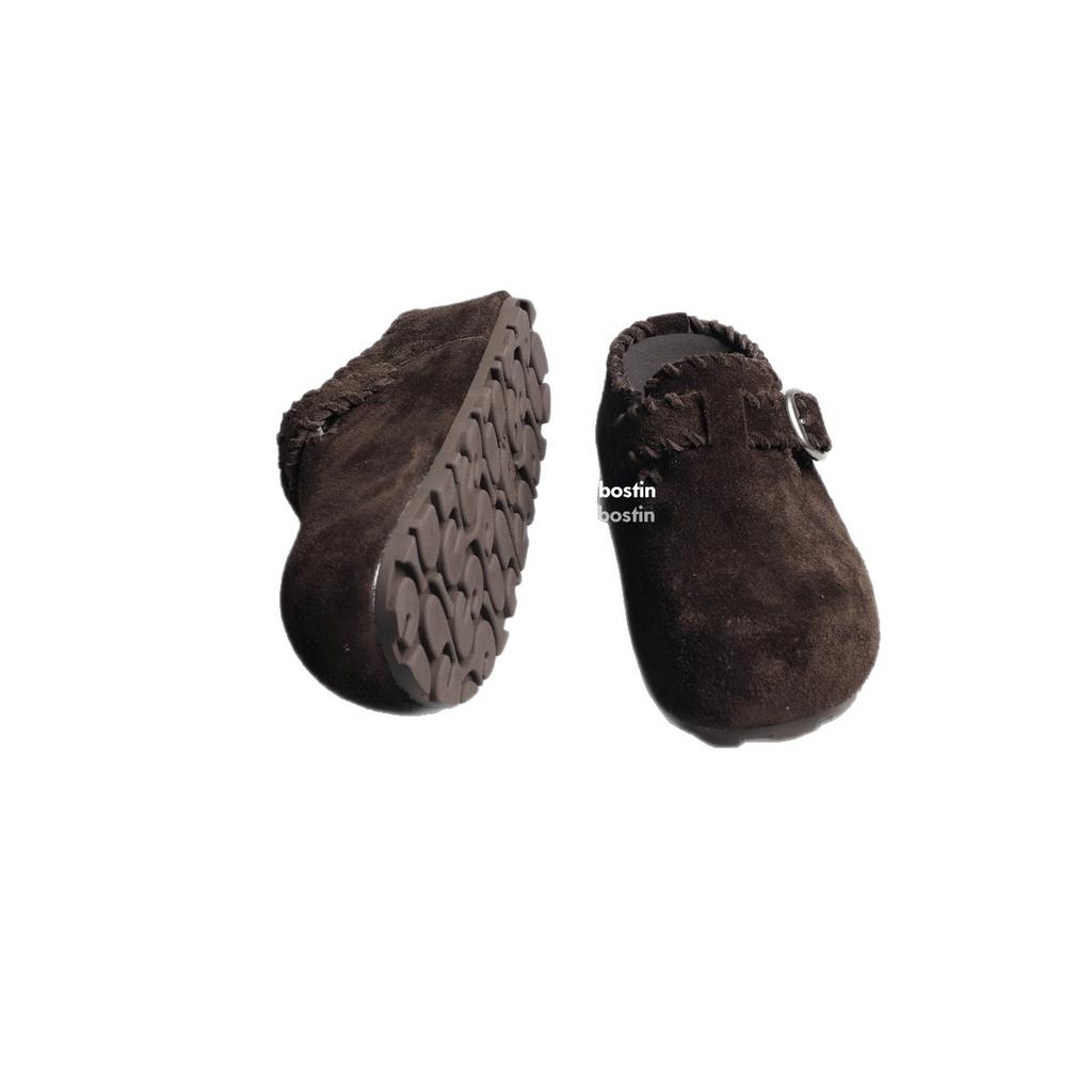 Baotou drag 5cm heightened version of beef reverse velvet Birken half slippers women's one pedal 2025 new thick-soled Muller shoes