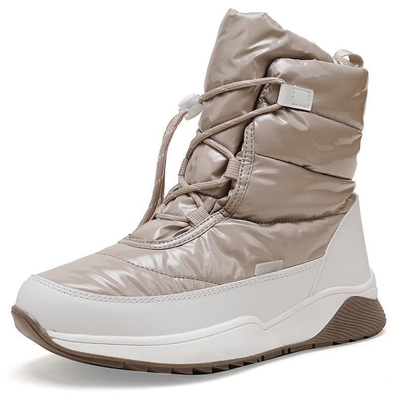 

2025 новые женские хлопковые ботинки на толстой подошве с увеличенной высотой, зимние утепленные и утолщенные, нескользящие, холодостойкие и водонепроницаемые сноубутсы 36
