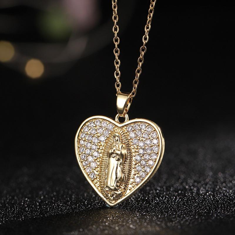 European and American Fashion Micro inlaid Color Zircon Pendant Women's Jewelry Virgin Mary Necklace