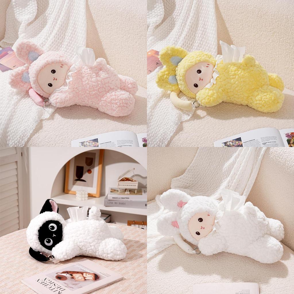 Plush Animal Tissue Holder With Creative Car Theme For Living Room Use