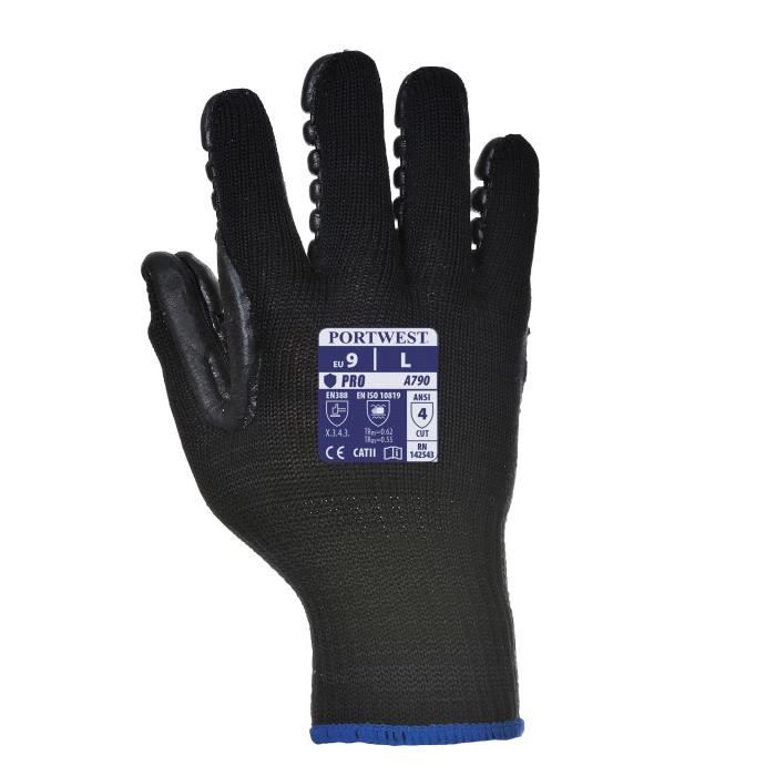 Gants Anti Vibration Portwest - Noir - Main - 50% Coton, 45% Nylon, 5% Caoutchouc Chloroprène