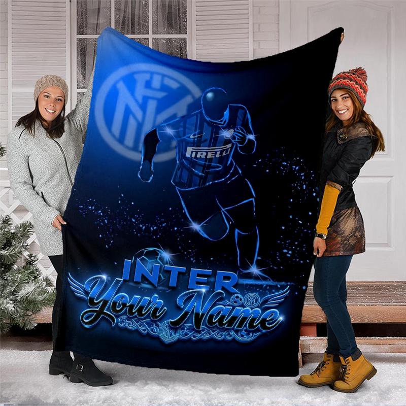 1pc Personalized Name Internazionale Milano Theme Blanket - Digital Print, Polyester, Cozy for All Seasons, Perfect for Outdoor, and Travel