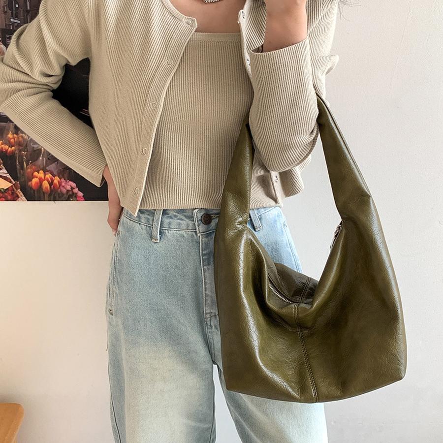 Women Tote Bag Underarm Pouch Large Capacity Pu Leather Hobo Shoulder Bag Casual Portable Bucket Bags Soild Color Purse Handbags