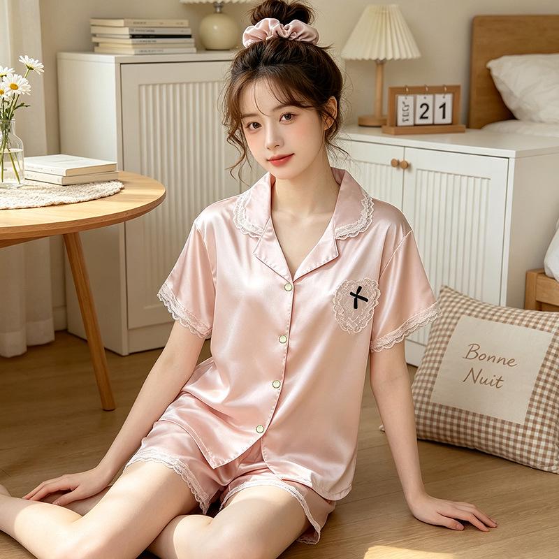 Sommerpyjama aus Eisseide im süßen Stil für Damen – kurzärmlige, coole und stylische Homewear