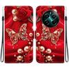 Handmade PU Leather Flip Case for Realme 12+ /Realme 12 Plus Anti-Slip Shockproof Cover with Wrist Strap & Heart/Rose Cat Designs