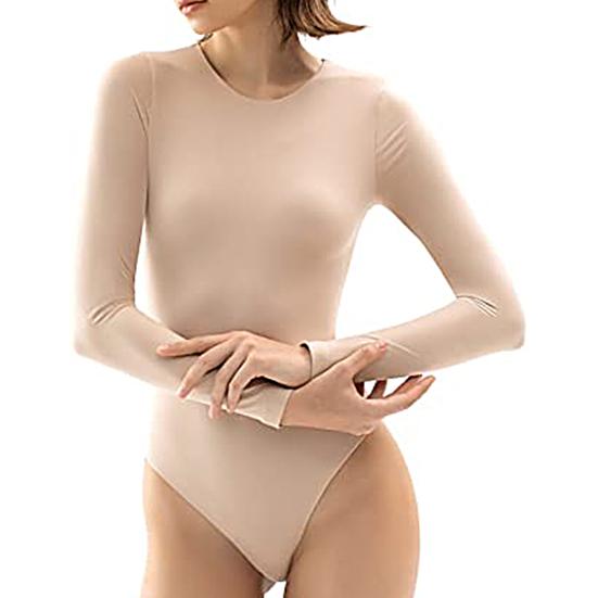 Kalhotky s dlouhým rukávem s výstřihem do O Střih Dámské body Podzim Zima Skinny Spodní body