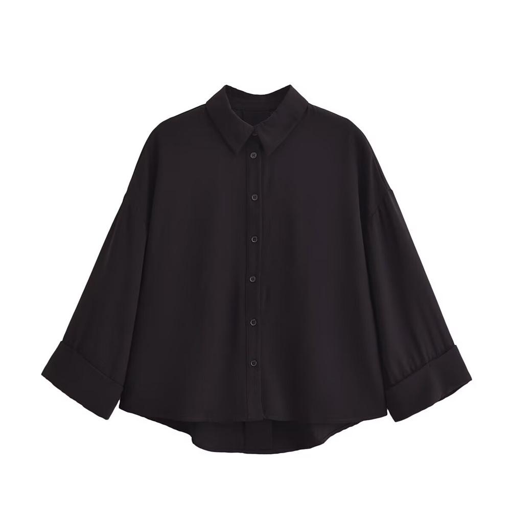 

Women s Autumn/Winter 2024 Lapel Single-Breasted Long Sleeve Crepe Shirt Small