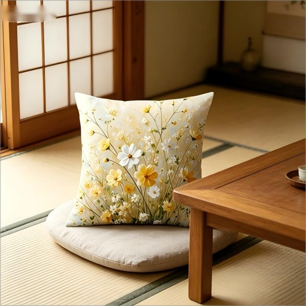 Federa Cuscino Decorativo Floreale Botanico Giallo Margherita Acquerello, Morbido Pastello