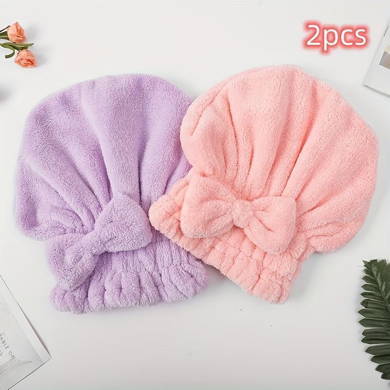 2pcs 4-Color Thickened Bowknot Hair Drying Cap Princess Style Ultra-Absorbent Quick-Dry Solid Color Bath Cap for Women