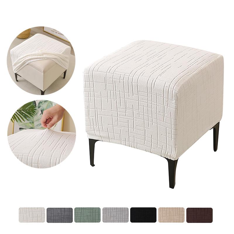 1PC Square Ottoman Cover Jacquard Elastic Footrest Protector Covers Simple Design Pouf Slipcover for Living Room Home Decor