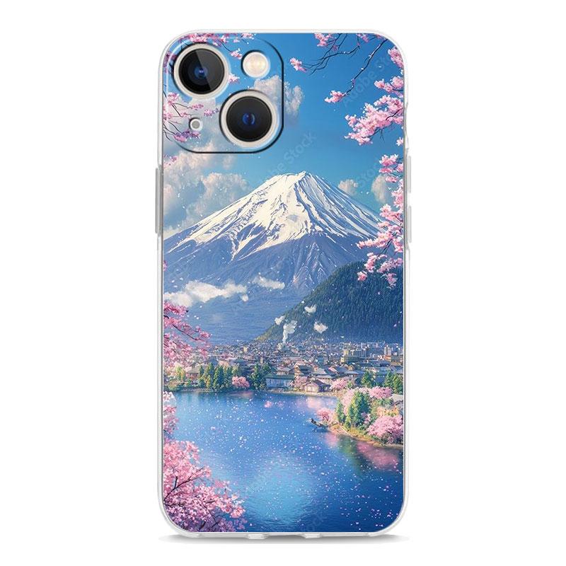 Phone Case For iPhone 16 Cases iPhone 15 12 13 14 16 Pro Max X XR XS Max 15 Plus iPhone11 Cover Japan Mount Fuji Cherry Blossom