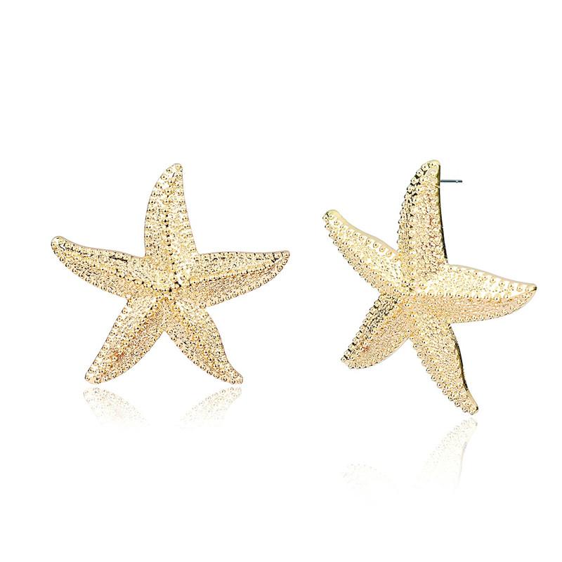 Fashion Exaggeration Summer New Golden Starfish Earrings for Woman Holiday Party Bohemian Zircon Accessories for Women