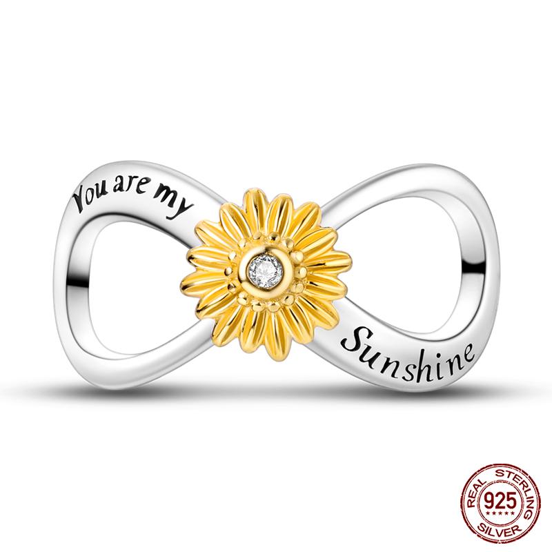 100% Copper Classic Golden Sunflower Feather Eternal Infinity Charm Beads Fit Qikaola Original Bracelet Diy Jewelry