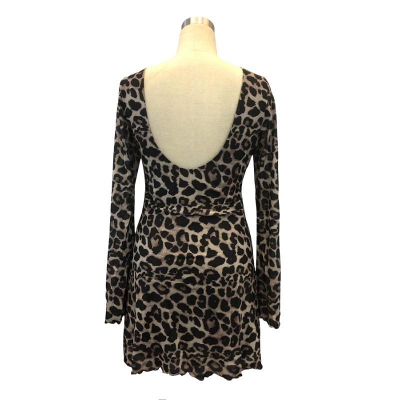 Women's Spring/summer Sexy Leopard Print Halter Sleeve Mesh Dress