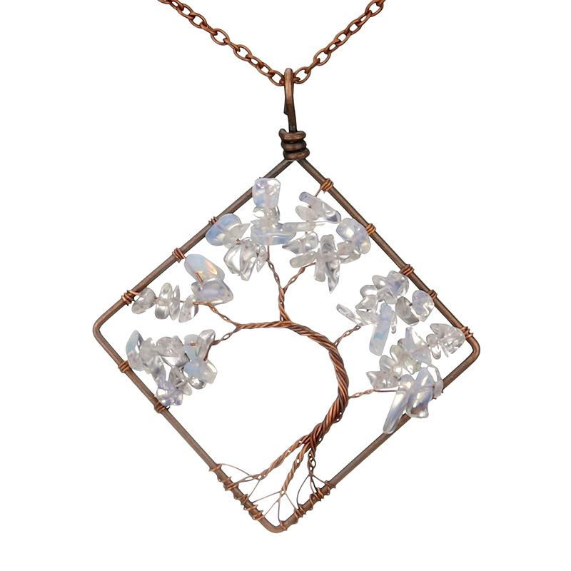 Handmade Vintage Tree of Life Necklace with Wire-Wrapped Natural Crushed Stone Crystal