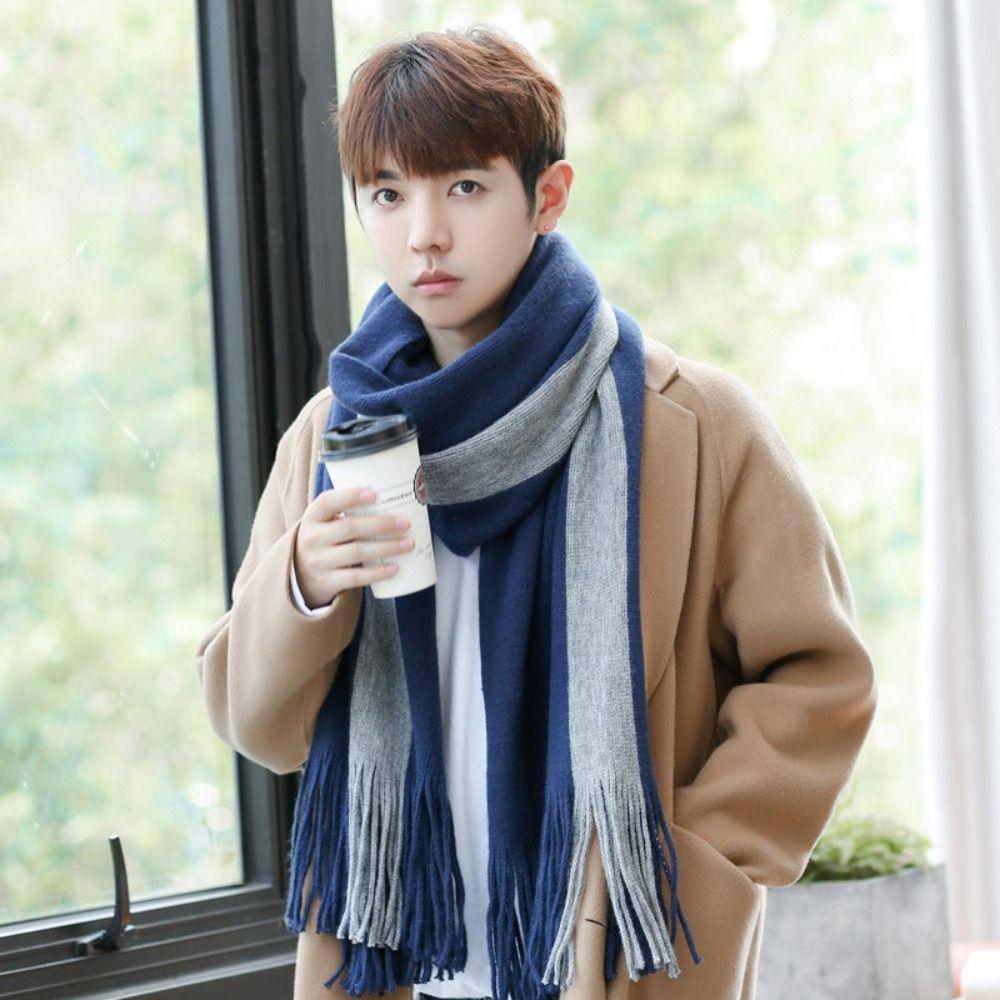 Korean Style Men Cashmere Scarf Windproof Winter Neckerchief Elegant Long Wool Tassel Scarf  Girls