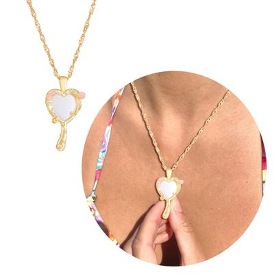 Vintage Magic Mirror Pendant Necklace Long Chain for Women Princess Choker Clavicle Chain Wedding Party Jewelry Birthday