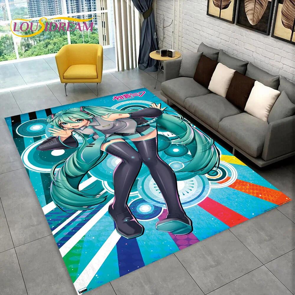 3D Cute M-Mikuu Music Cartoon Characters Carpet Rug for Living Room Bedroom Home Sofa Decoration,Kid Area Rug Non-slip Floor Mat