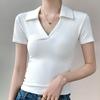 Women's Short-sleeve T-shirt Summer Simple Solid Color Slim-fit Polo Collar T-shirt Short Stretch Polo Shirt