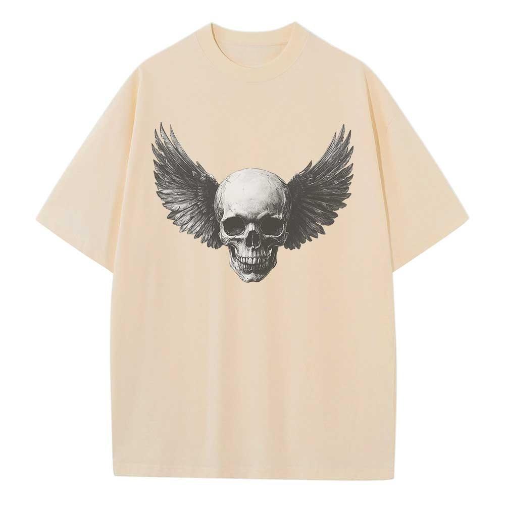 Summer Cotton T Shirt Graphic Tees Baggy Dropped Shoulders Oversized Short Sleeve Design Clothes Wings Skull Graphic Tops