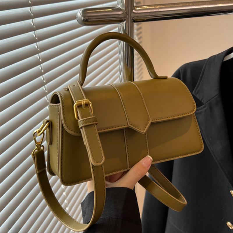 Olive Green PU Leather Patchwork Handbag For Women Flip Cover Crossbody Bag With Top Handle Casual Daily Shoulder Bag