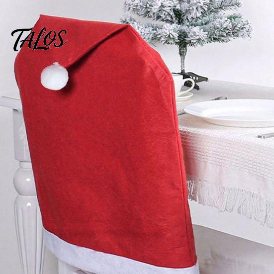 Office Cafe Holiday Chair Decor Christmas Cover, Red Santa Hat Dining Slipcover, Washable Fabric Covers Back Cover with Pom for Xmas Kitchen
