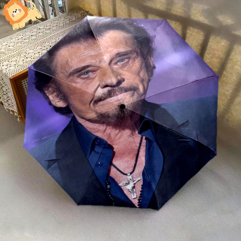Johnny Halliday Folding Umbrella Travel Durable Travel Printing Sun Umbrella