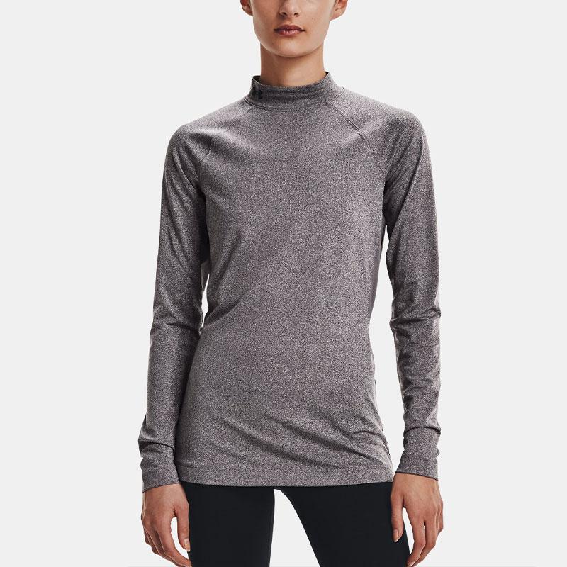 Under Armour ColdGear® Solid Mock Neck Long Sleeve T-Shirt Women Tops Gray 1368702-019