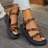 2025 New Women's Shoes High Quality Fashion Women's Sandals Casual Leopard Print Open Toe Mid-heel Women's Sandals
