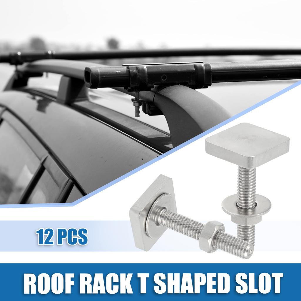 ABSOPRO Automotive Roof Rack with Nuts and Stainless for Roof Racks 12-Piece T-Bolts, M6, Washers, Steel, T-Bolt