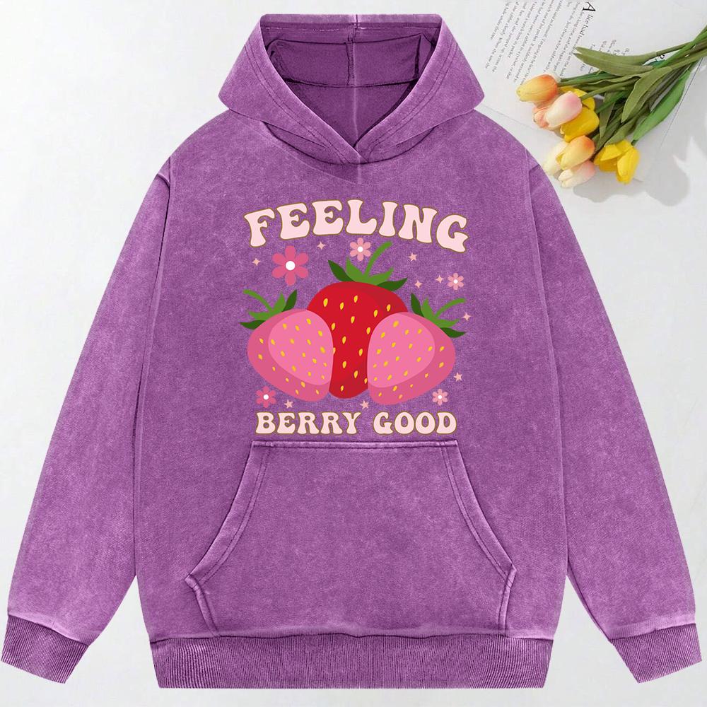 

Чувствую себя очень хорошо Клубничный принт Женское худи с эффектом стирки Осень Оверсайз Уличная мода Хлопковое худи Мягкое 3XL