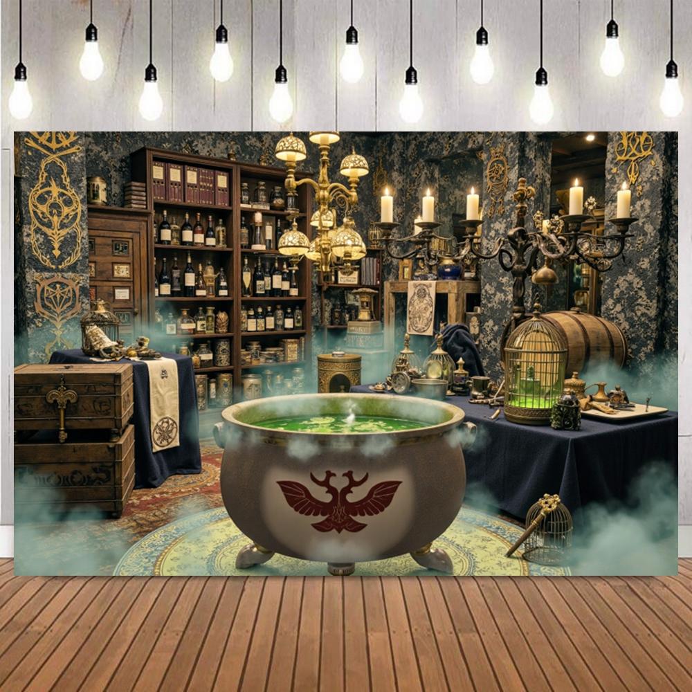 Halloween Theme Photography Background Full Moon Magic Potions Witch Kids Family Party Deco Banner Supplies Photo Backdrop5
