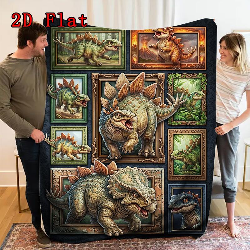 Dinosaur Collection 2D Flat Pattern Flannel Blanket, High quality All Seasons, Home Decor, Warmth and Comfort, Perfect for Christmas Gifts.