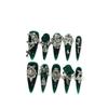 Green Press On Nails Almond Fake Nails French Tip False Nails with Design Glossy Full Cover Acrylic Glue On Nails Artificial Stick On Nails for Women