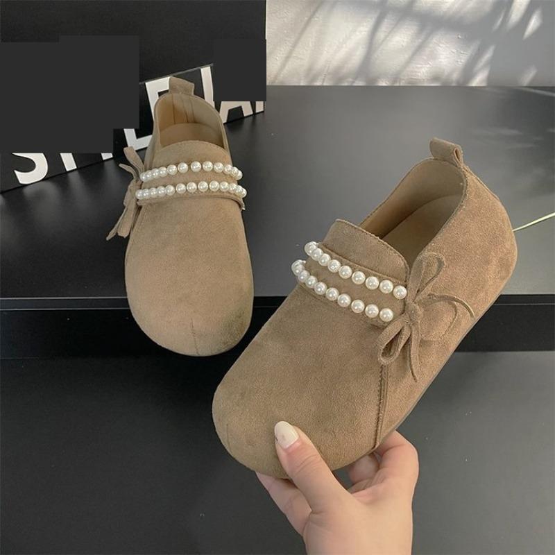 All-inclusive women's new autumn platform single shoes retro one-pedal pearls