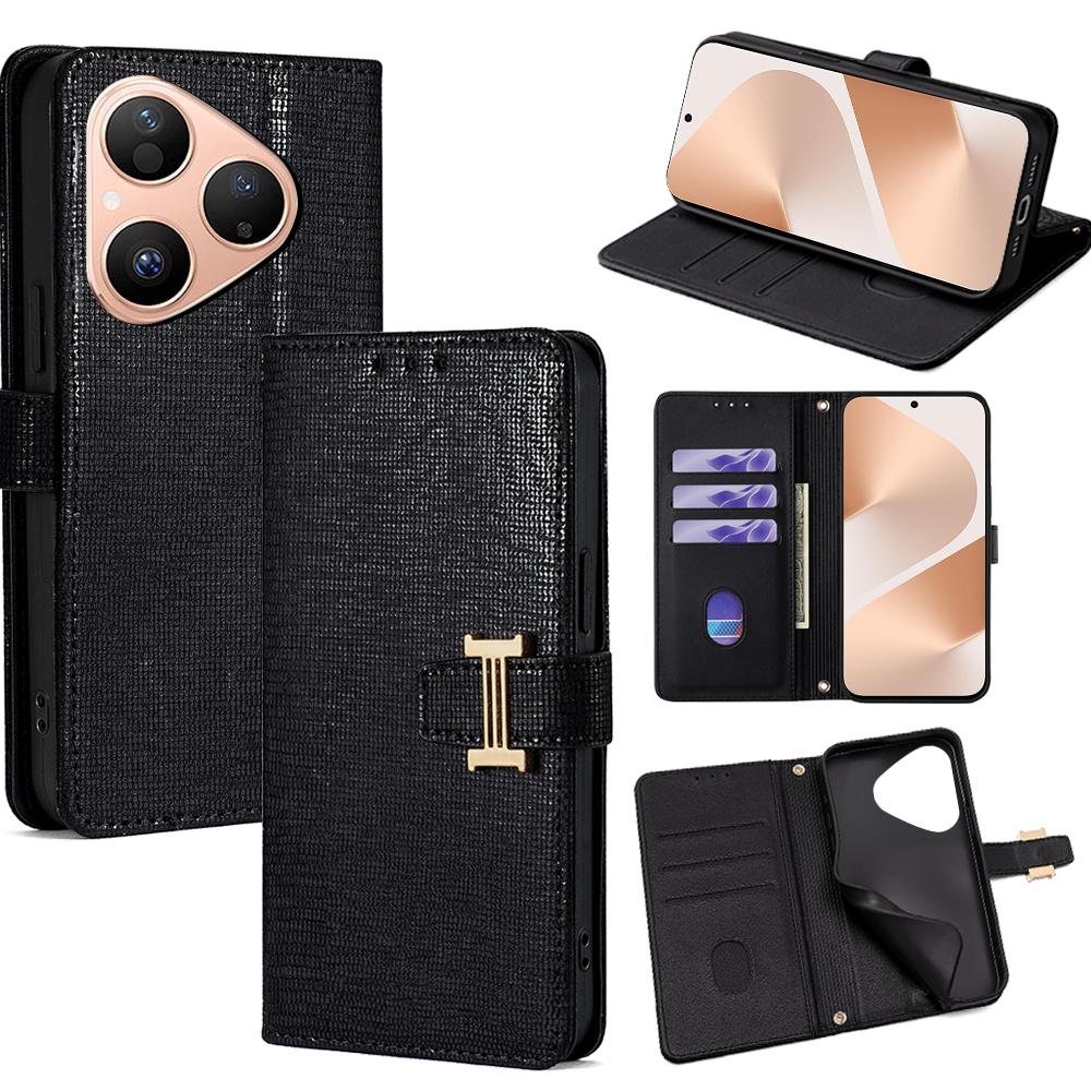 For Huawei Pura 80 Case Metal I-Buckle PU Leather Wallet Phone Cover