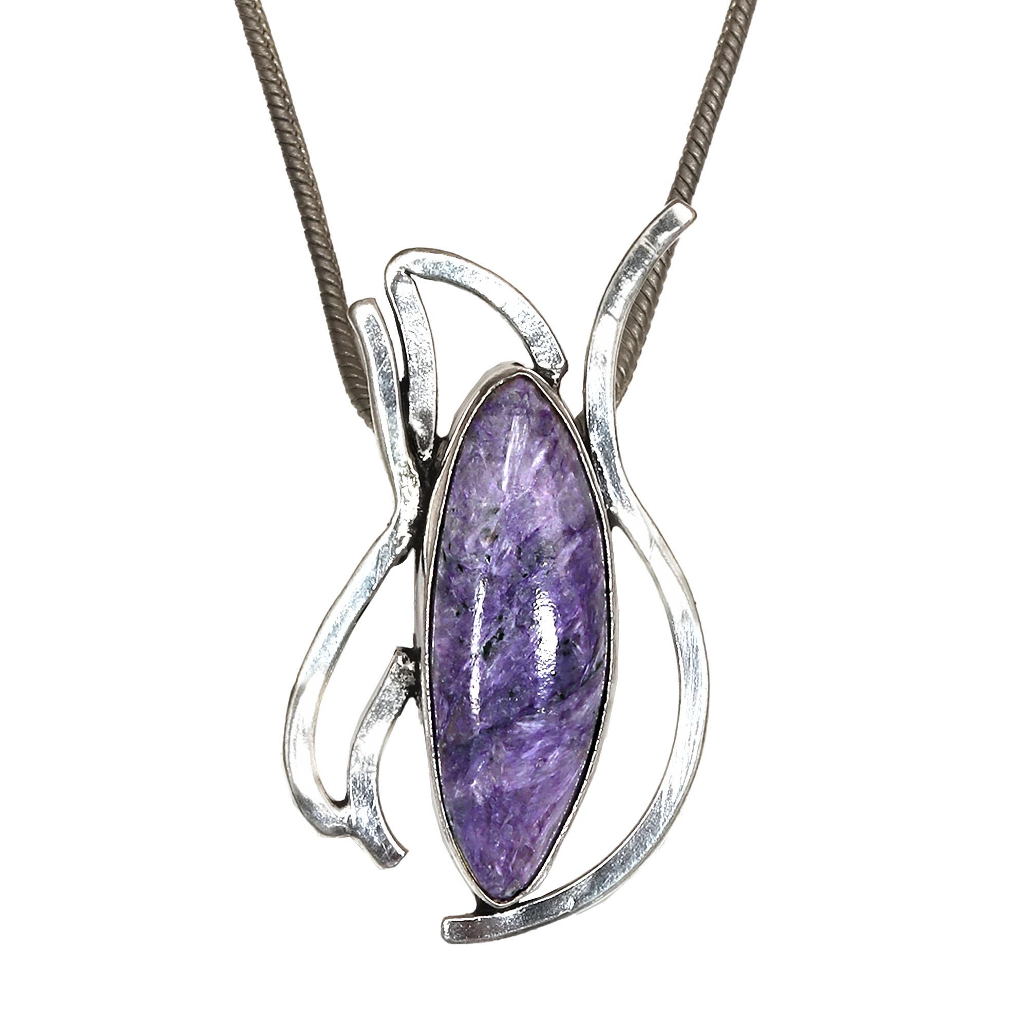 

Серебряный кулон с драгоценным камнем чероит 2,5 дюйма, ювелирные изделия, русский танзанит, этнический