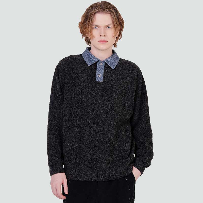 Custom Us Men'S Corduroy Collar Contrast Winter Fleece-Lined Polo Shirt Cxs25Wkktb09 Gry