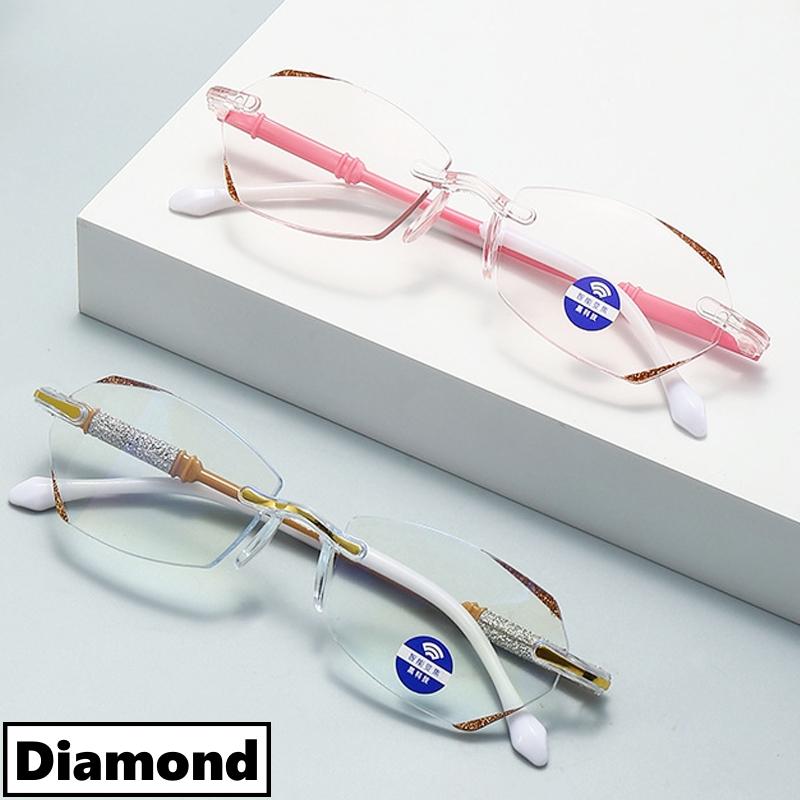 New Rimless Reading Glasses for Men Women Fashion Transparent Far Sight Eyeglasses Classic Diamond Cut Presbyopia Eyeglasses
