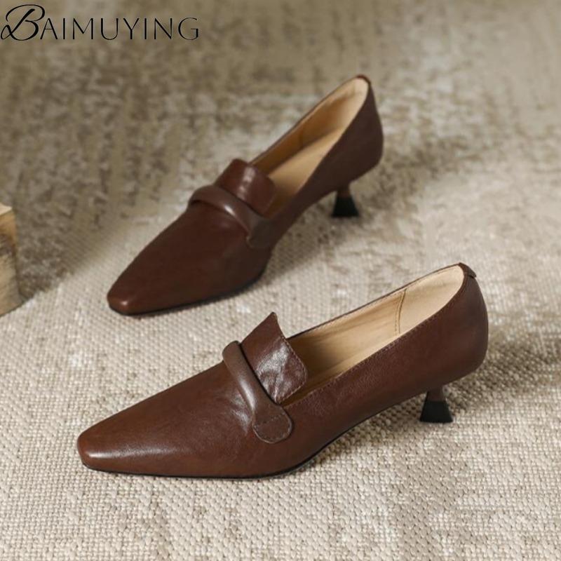 Fashion Sexy Women Heeled Sandals Square Toe Loafers Shoes Summer 2025 Trend Dress Shallow Soft Leather Pumps Classics Sandalias Mujer