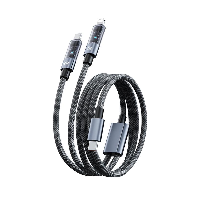 PD100W Transparent Flash Charging Cable for iPhone 14/12 with Light Data Connector